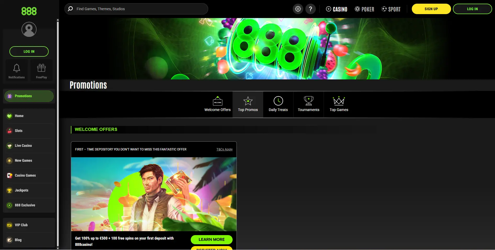 Страница Promotions 888 Casino: приветственные предложения, ежедневные призы и турниры