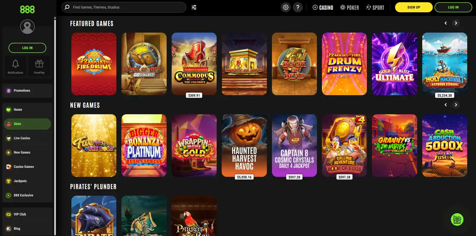 Лобби слотов 888 Casino: подборки популярных и новых игровых автоматов